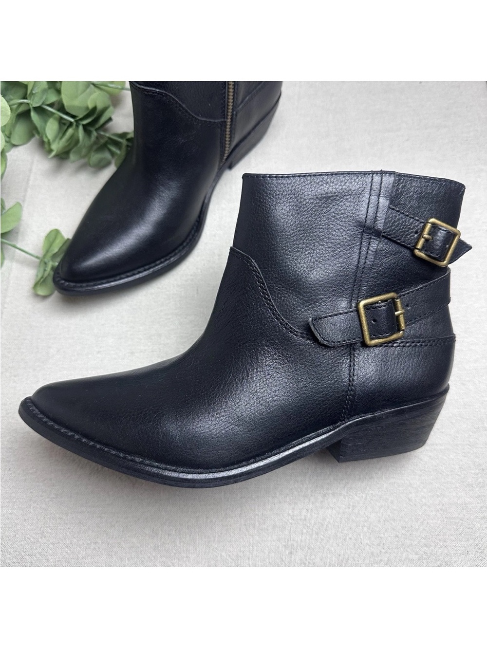Lucky Brand Caelyn Ankle Boots Black Leather Cowgirl Western
